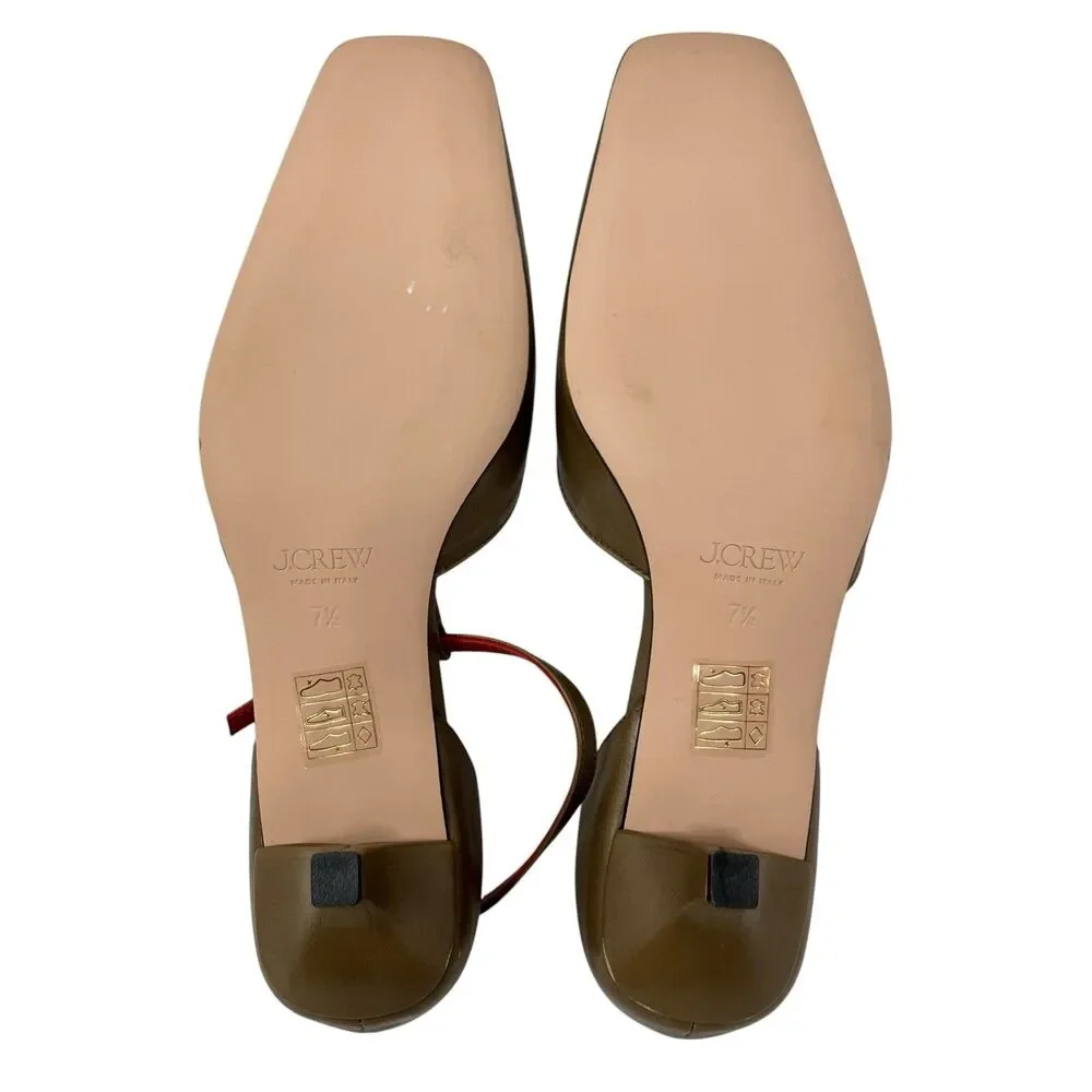 J Crew T-Strap Italian Leather Kitten Heels Womens 7.5 Aged Taupe‎ CR930